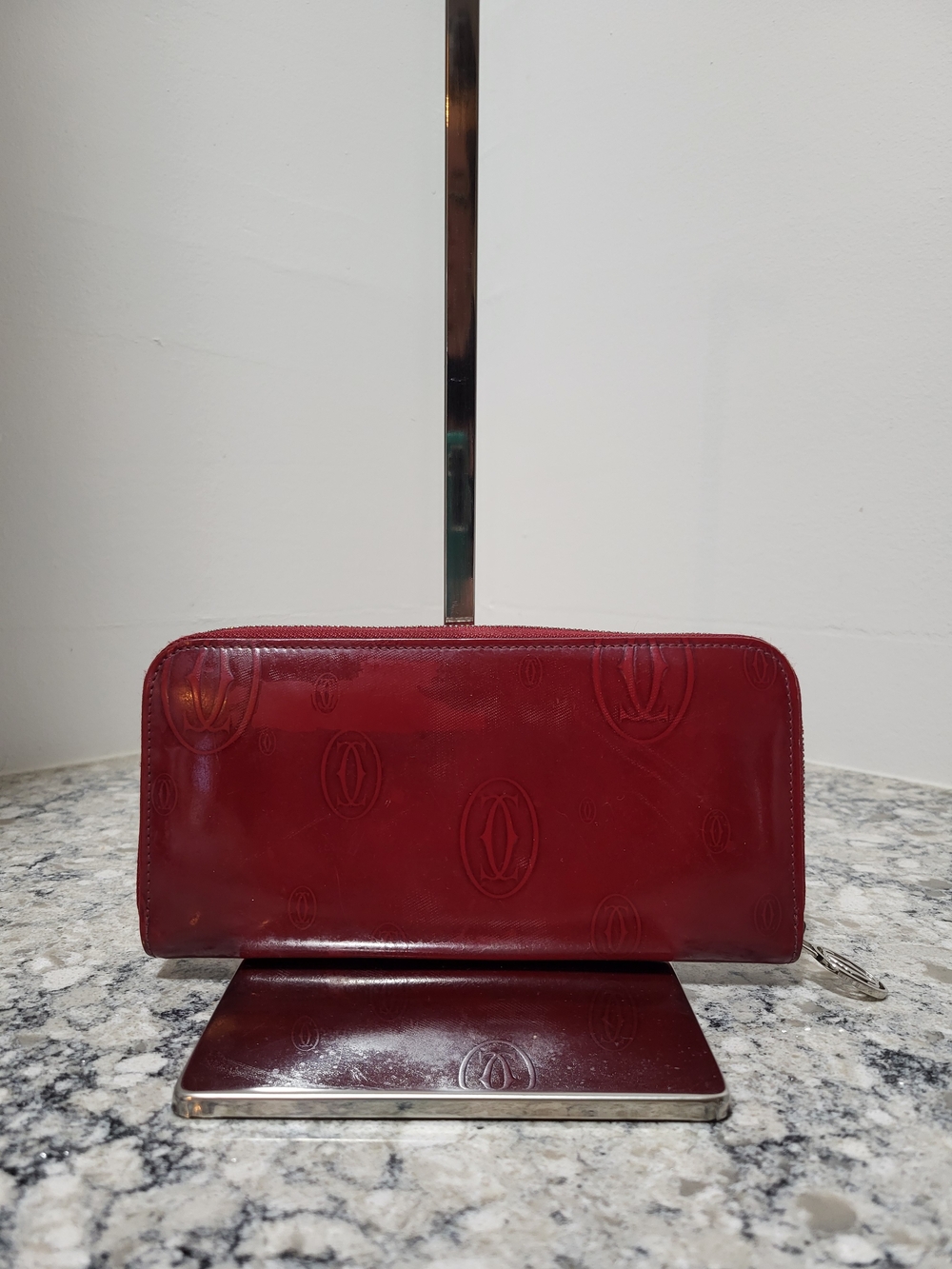 Cartier Birthday Patent Leather red zip-around wallet